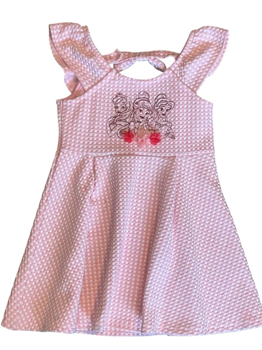 Disney Princess Pink Gingham Dress Flutter Sleeve Belle Aurora Cinderella 4T